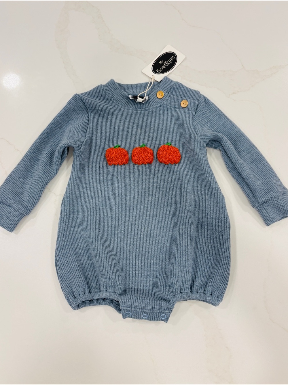 NWT Blue Knit Sweater French Knot Pumpkin Bubble 18mo